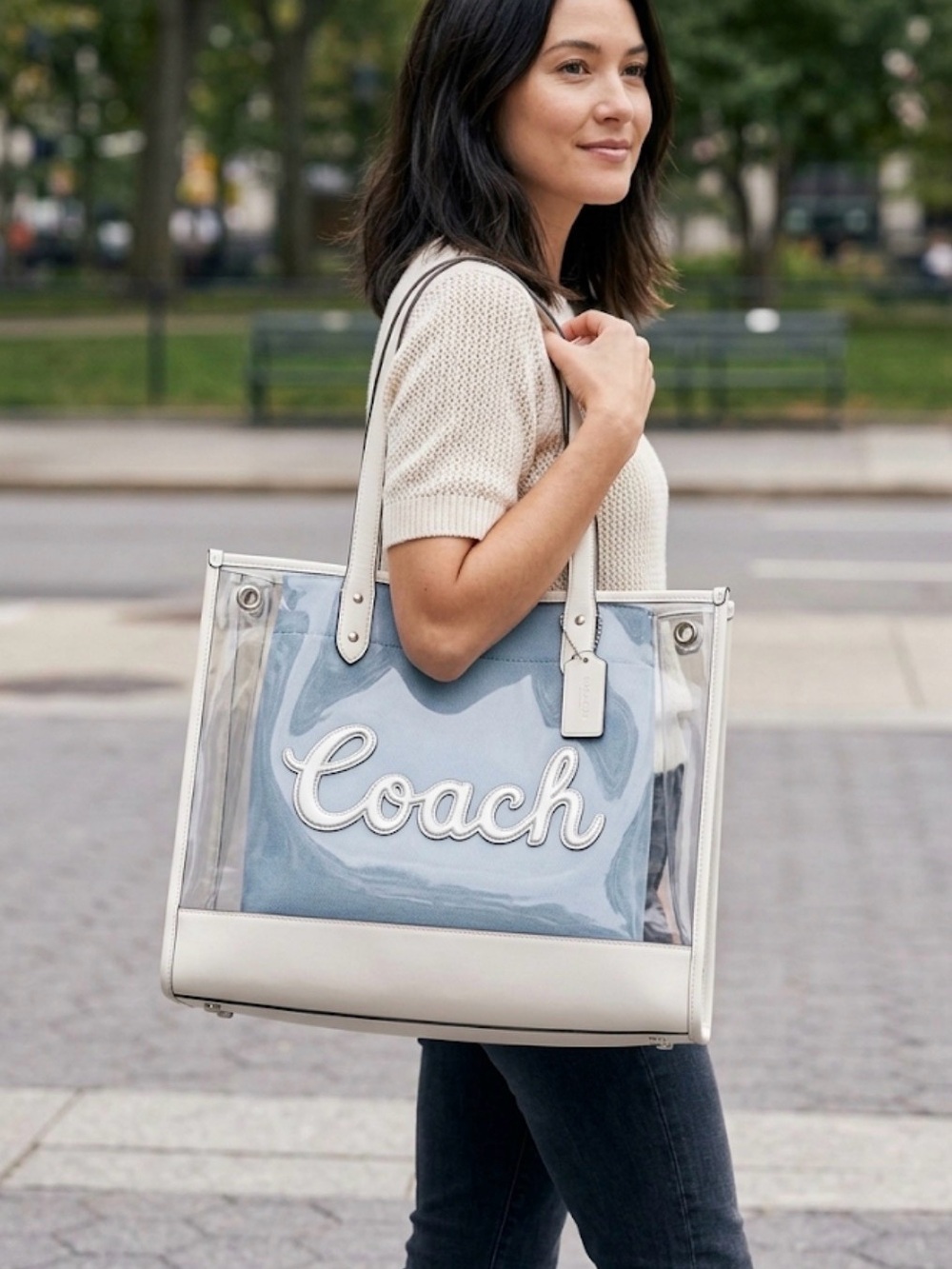 Coach White Clear Tote with Coral Crab Graphic